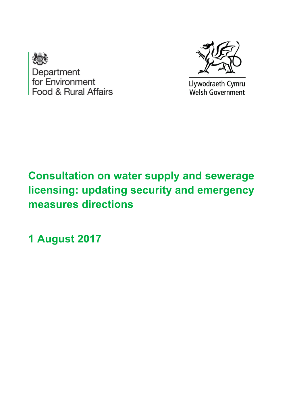 Consultation on Water Supply and Sewerage Licensing: Updating Security and Emergency Measures