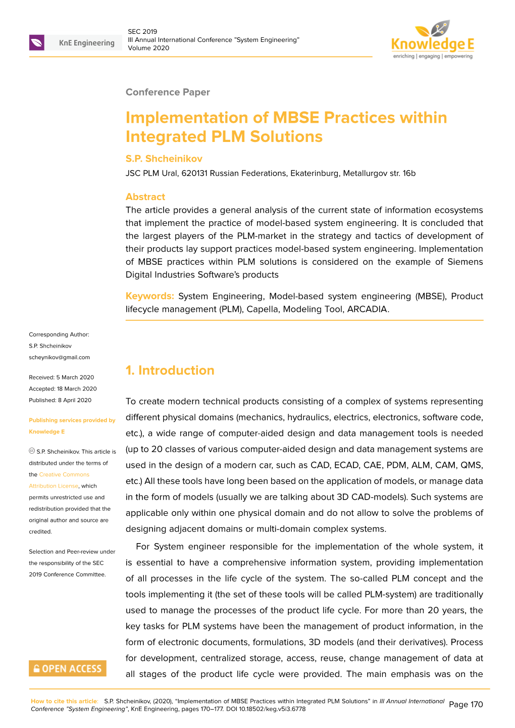 Implementation of MBSE Practices Within Integrated PLM Solutions S.P