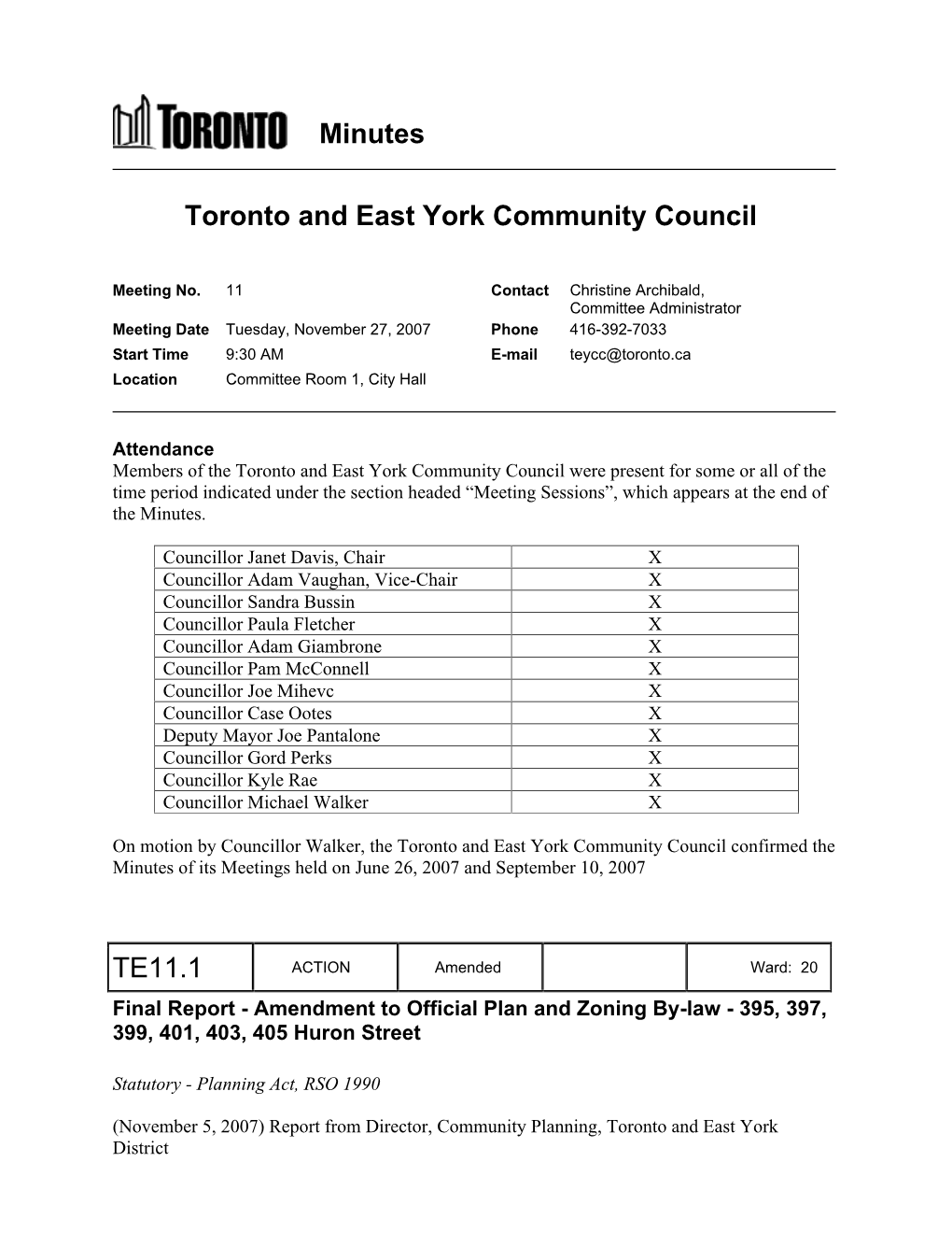 Minutes Toronto and East York Community Council TE11.1