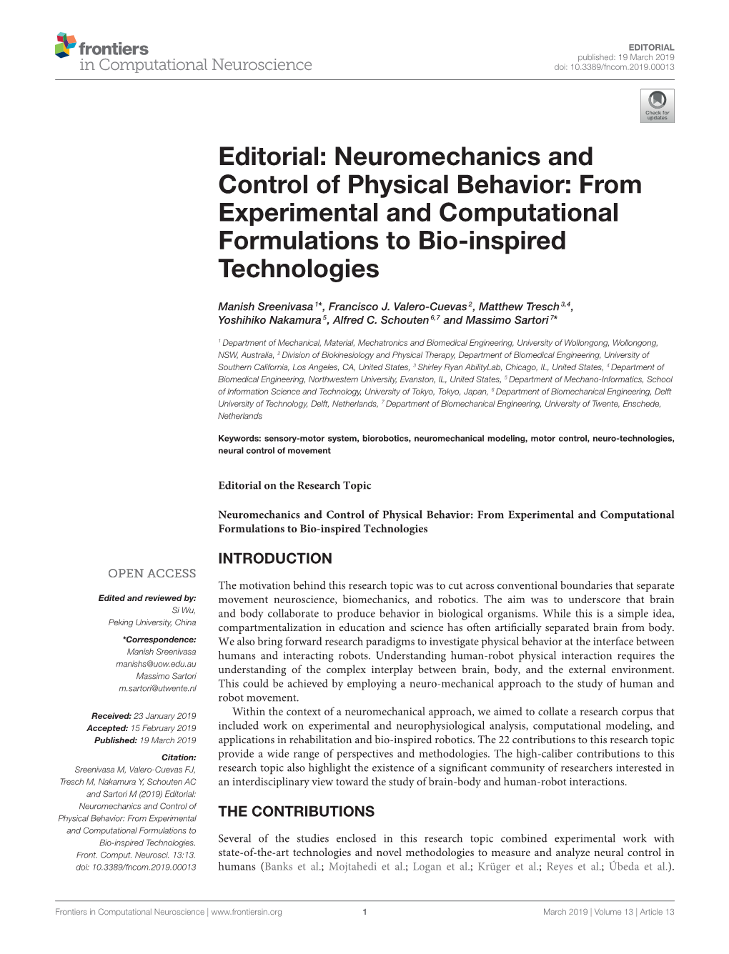 Neuromechanics and Control of Physical Behavior: from Experimental and Computational Formulations to Bio-Inspired Technologies