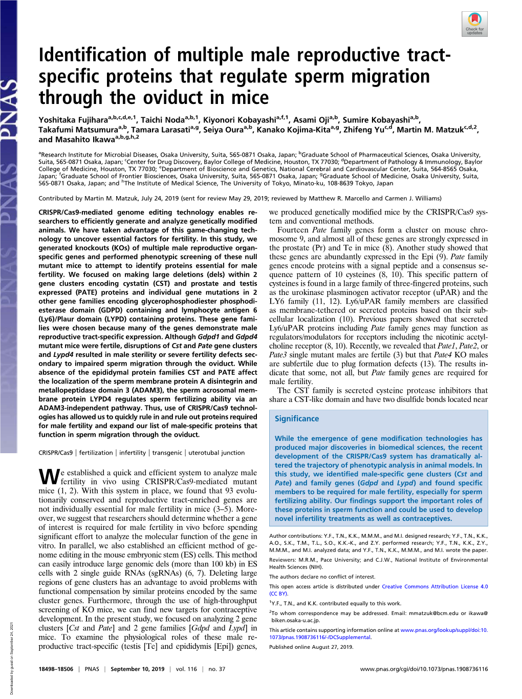 Identification of Multiple Male Reproductive Tract-Specific Proteins