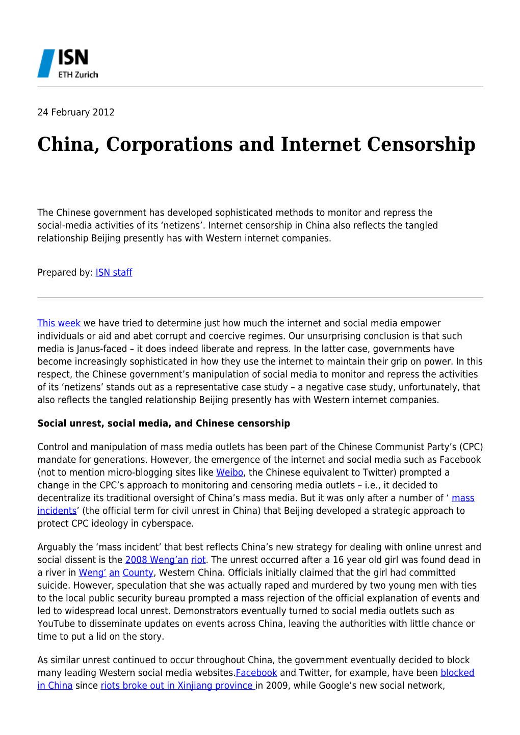 China, Corporations and Internet Censorship