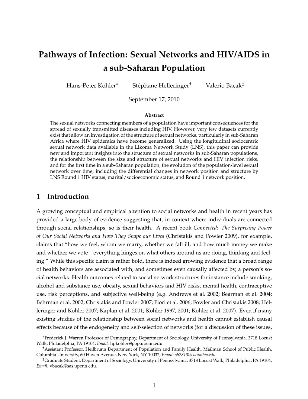 Sexual Networks and HIV/AIDS in a Sub-Saharan Population
