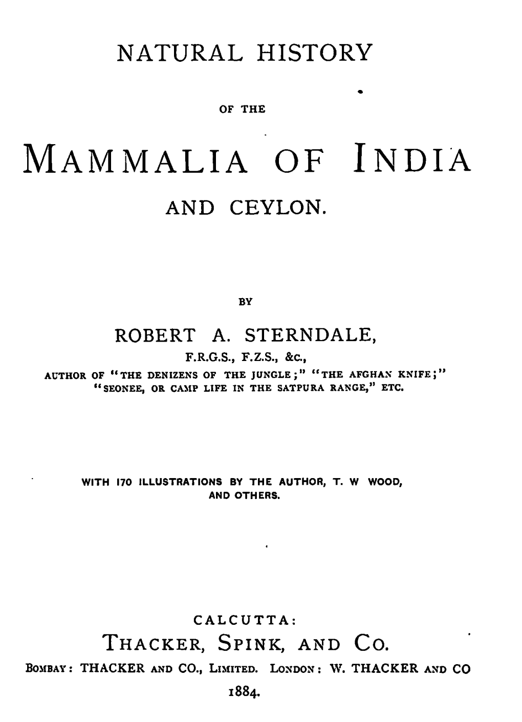 Mammalia of India and Ceylon