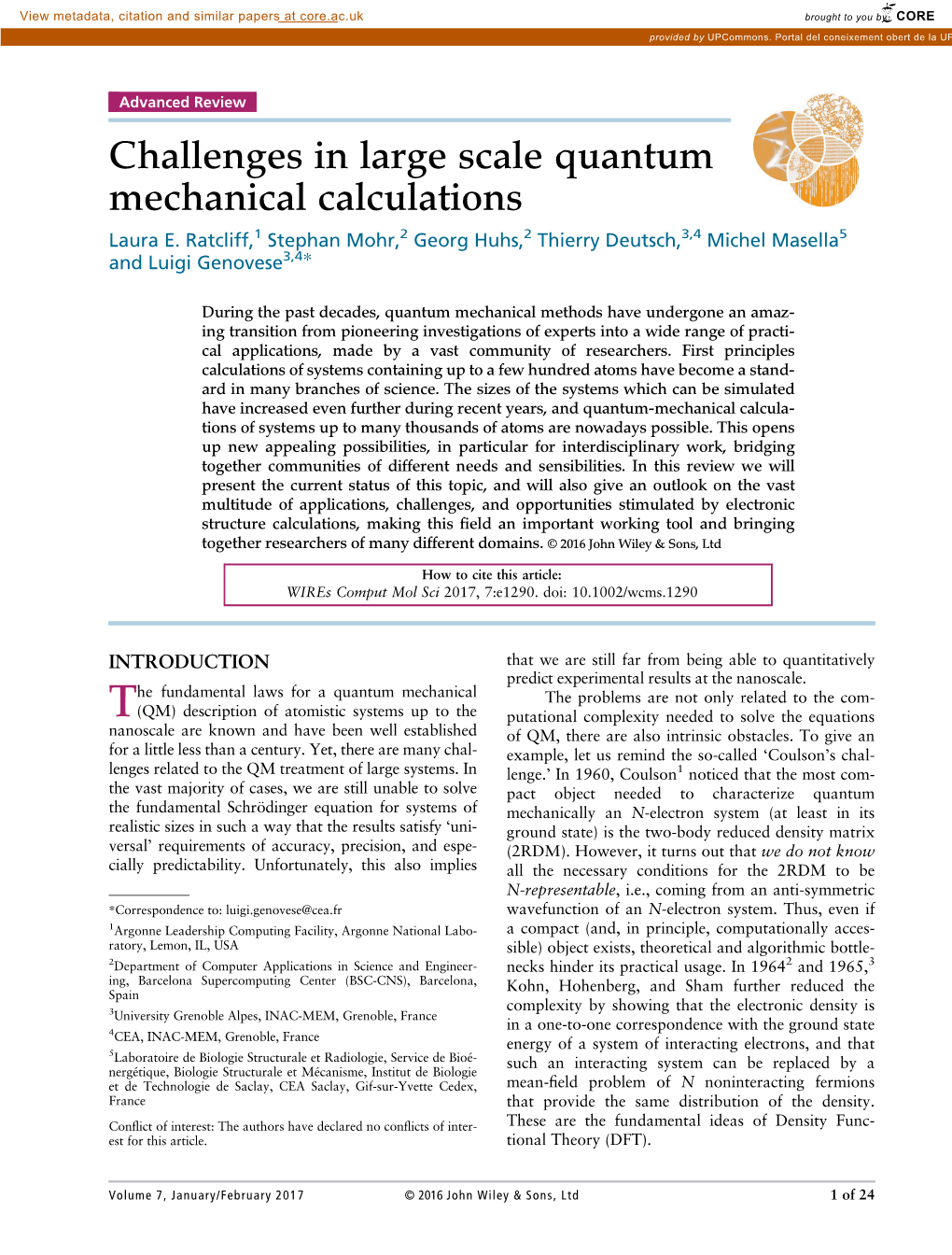Challenges in Large Scale Quantum Mechanical Calculations