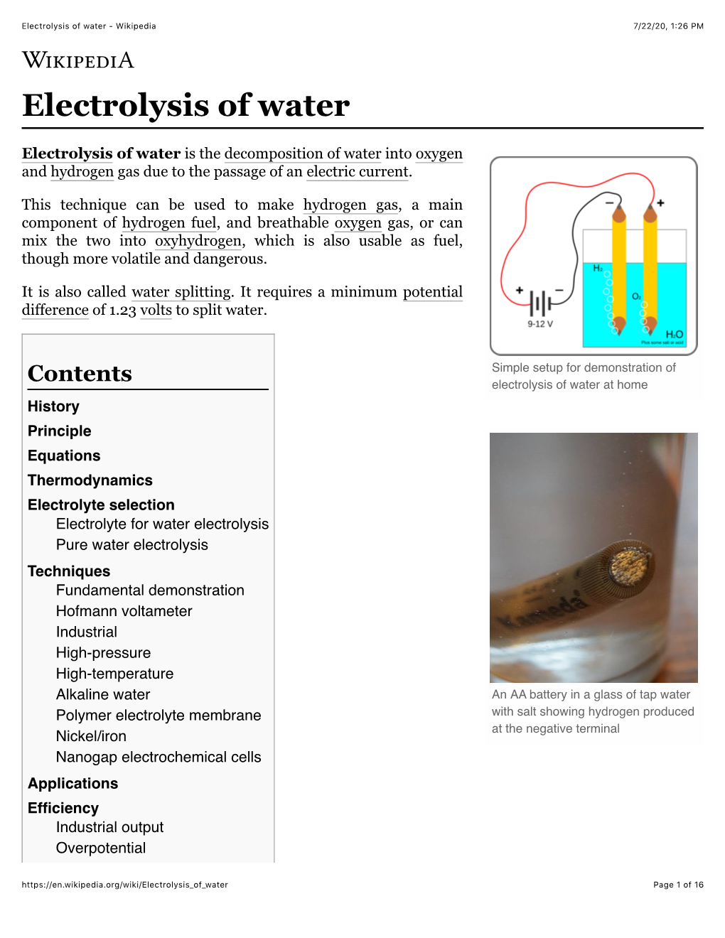 Electrolysis of Water - Wikipedia 7/22/20, 1�26 PM