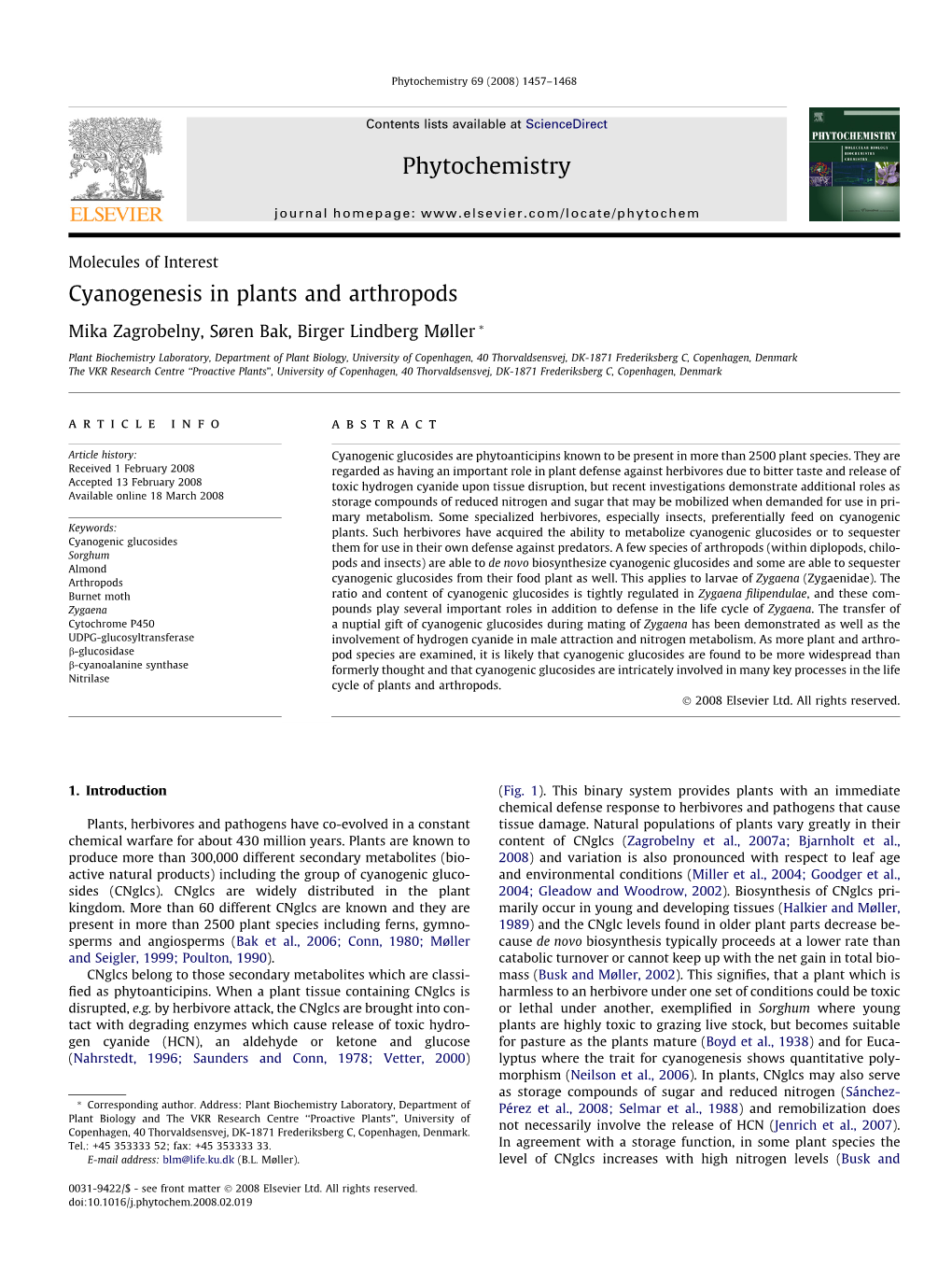 Cyanogenesis in Plants and Arthropods Phytochemistry