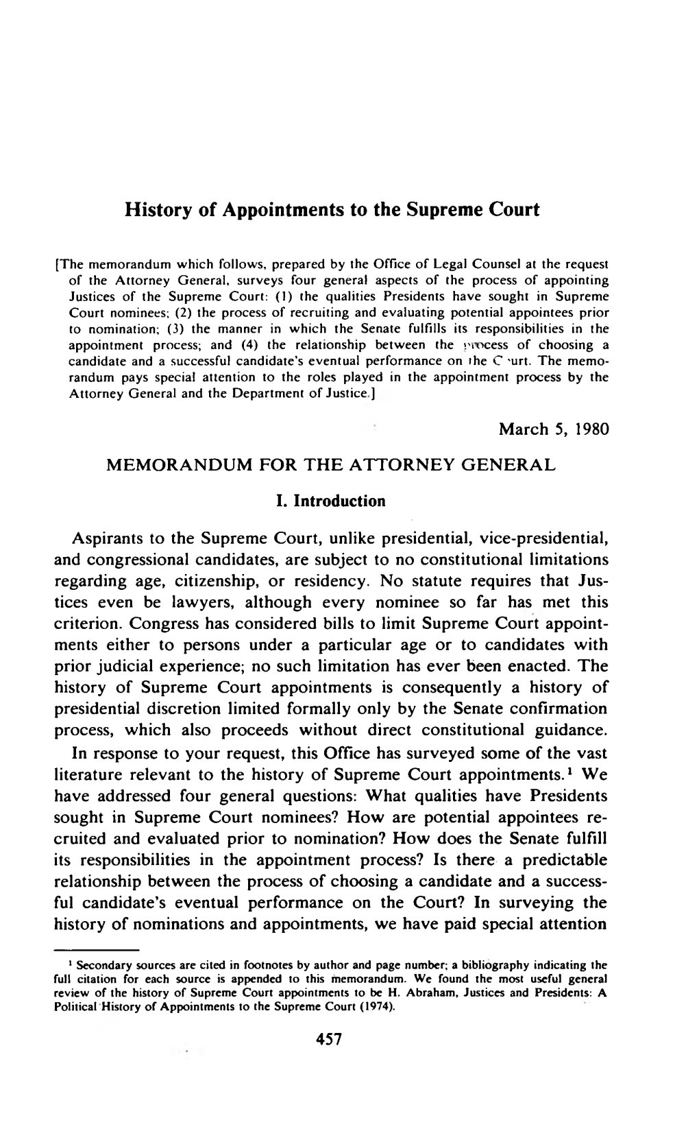 History of Appointments to the Supreme Court