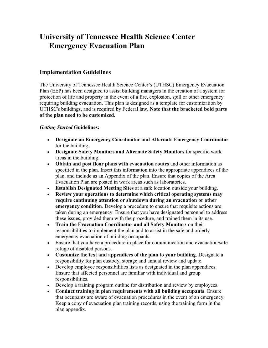 University Of Tennessee Health Science Center Emergency Evacuation Plan