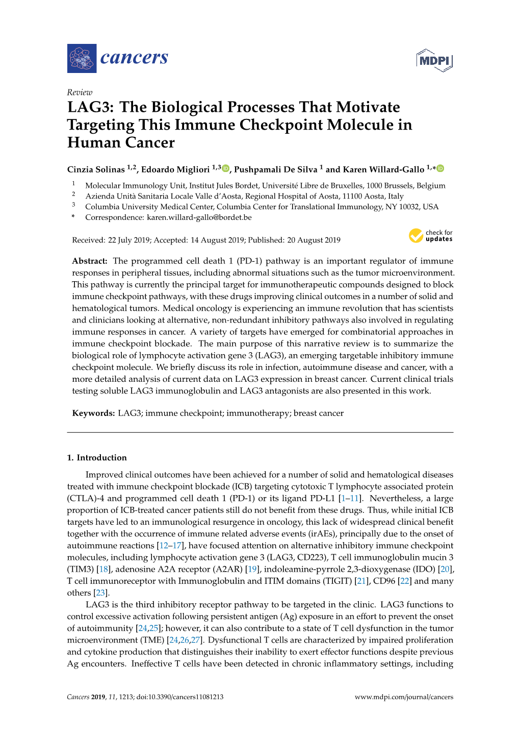 LAG3: the Biological Processes That Motivate Targeting This Immune Checkpoint Molecule in Human Cancer