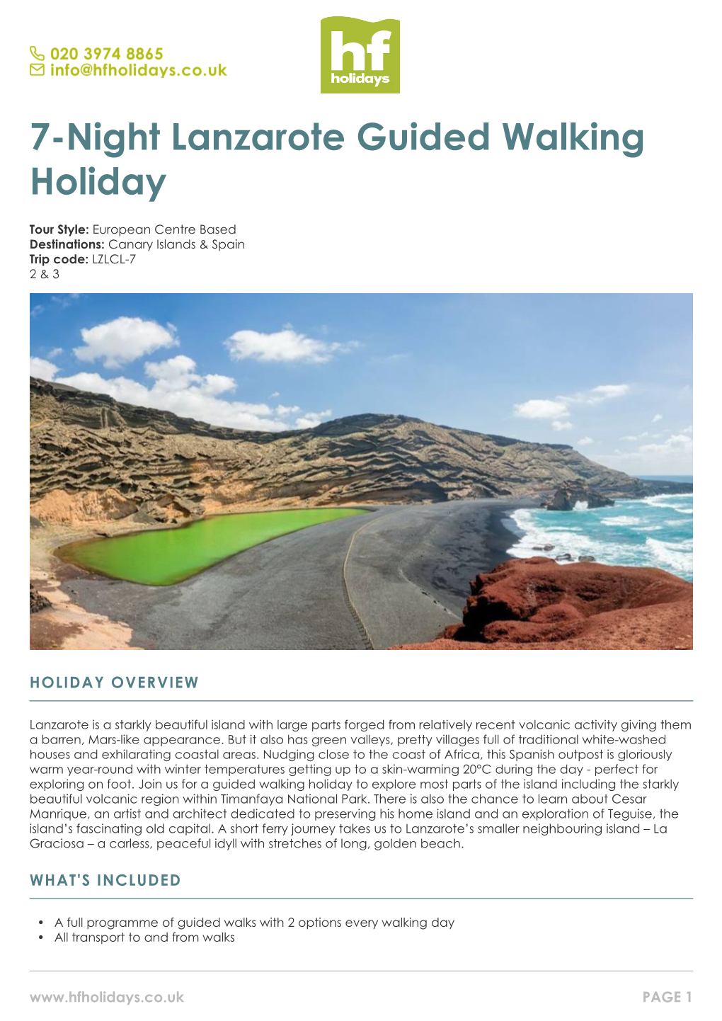 7-Night Lanzarote Guided Walking Holiday