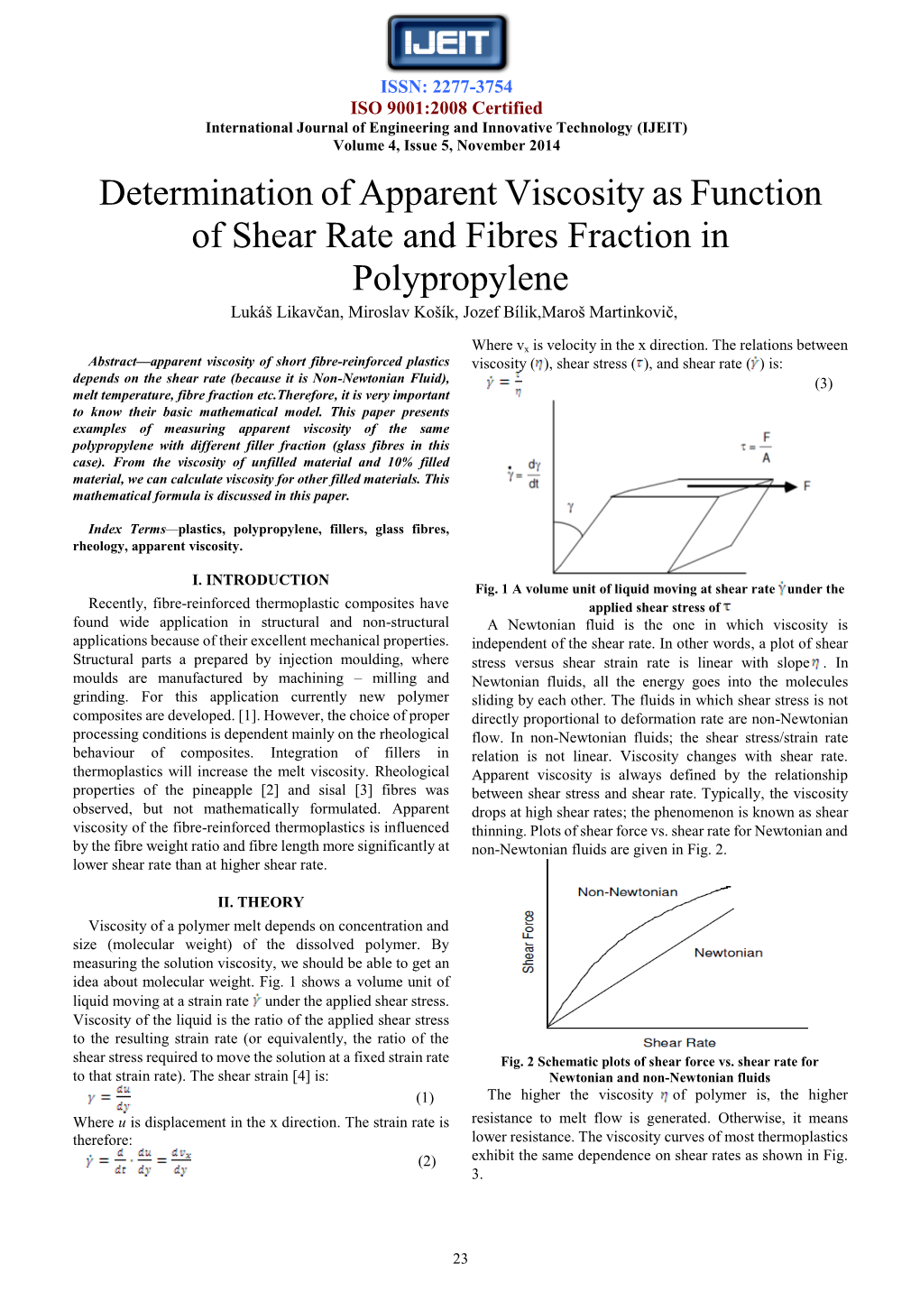 Determination of Apparent Viscosity As Functionof Shear Rate And