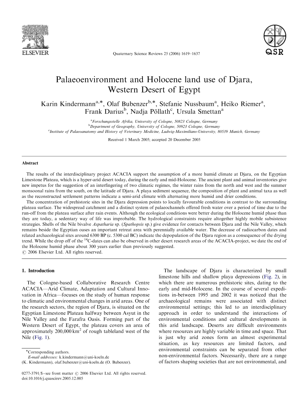 Palaeoenvironment and Holocene Land Use of Djara, Western Desert of Egypt