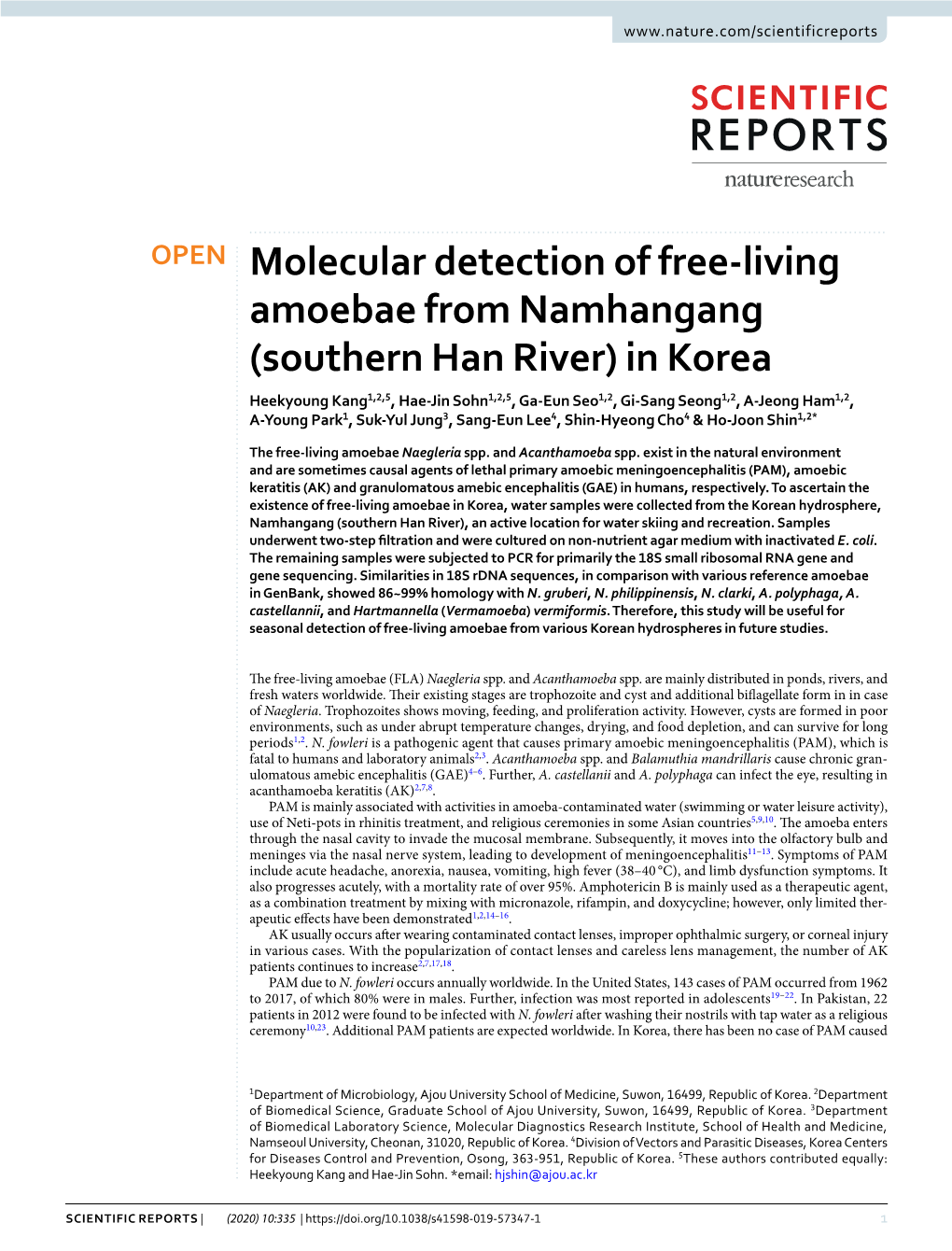 Molecular Detection of Free-Living Amoebae from Namhangang