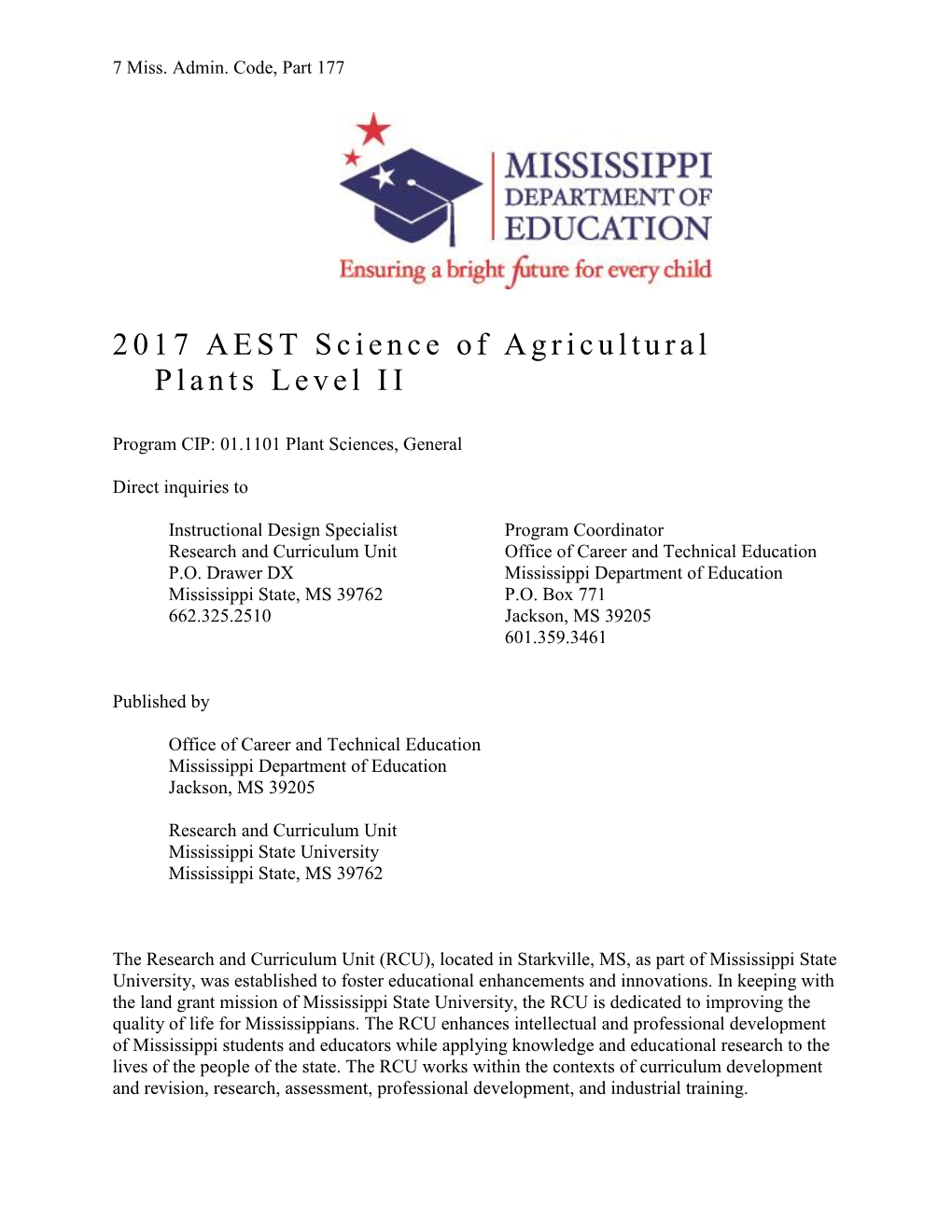 2017 AEST Science of Agricultural Plants Level II