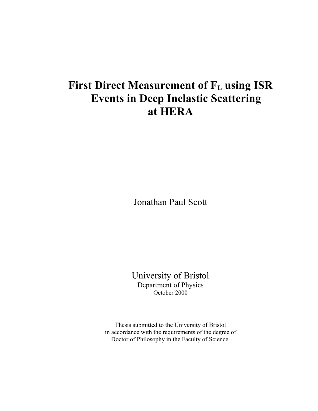 First Direct Measurement of FL Using ISR Events in Deep Inelastic Scattering