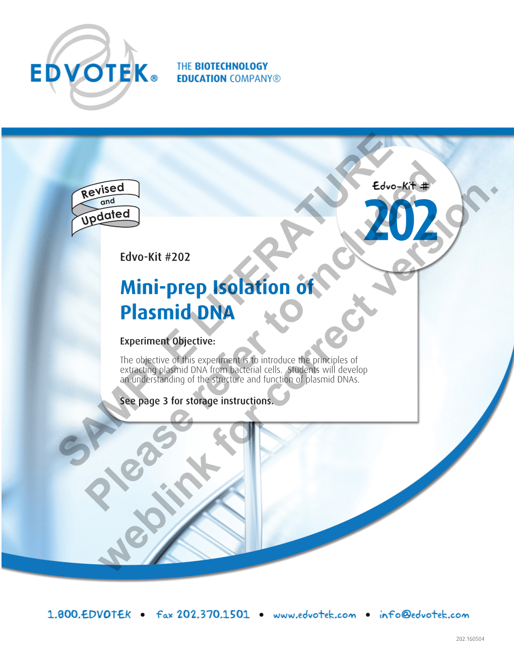 202 Edvo-Kit #202 Mini-Prep Isolation of Includedversion