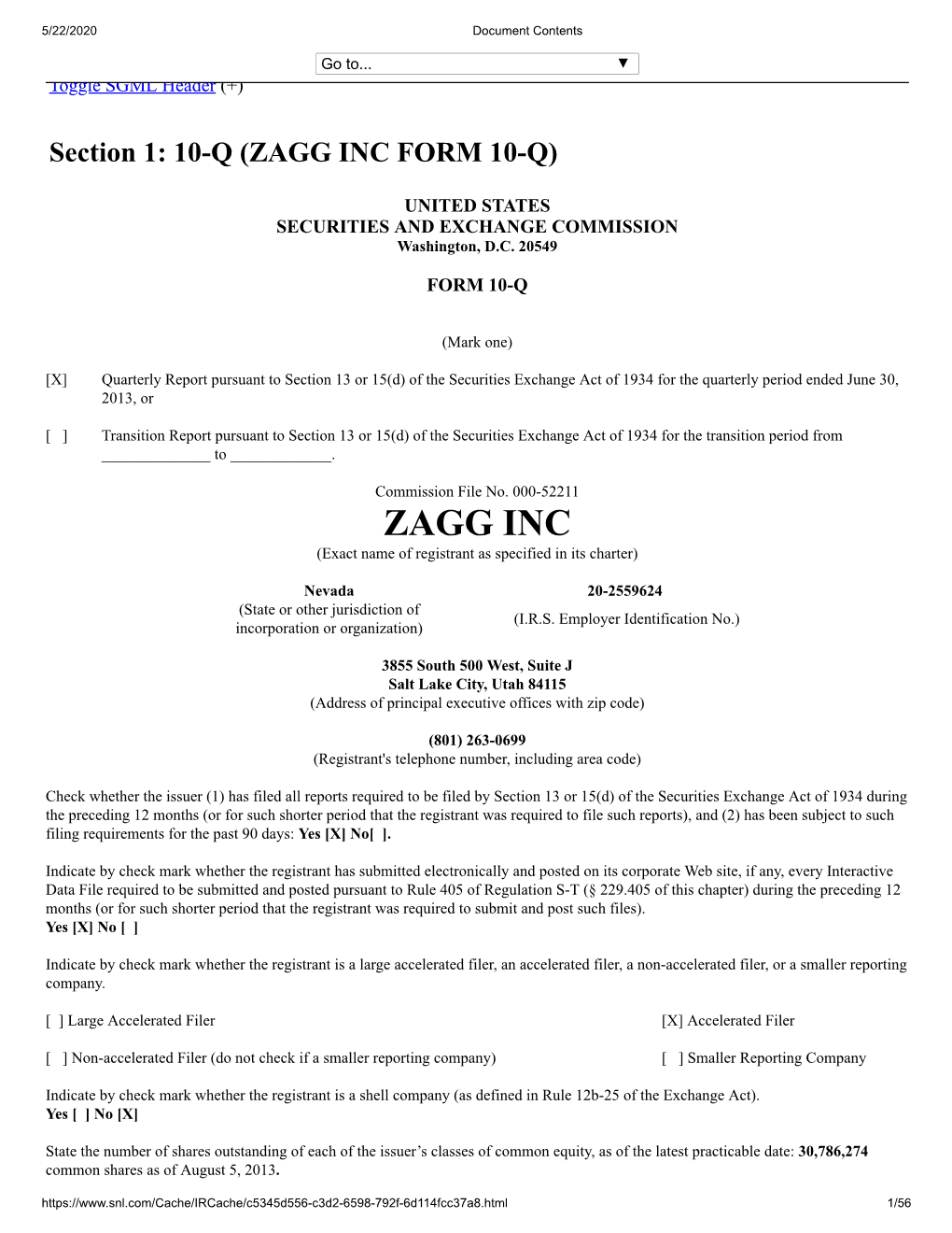 Zagg Inc Form 10-Q)