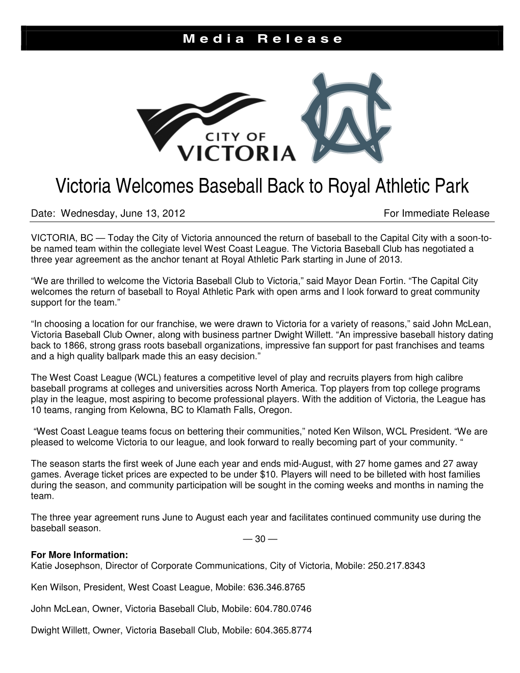 Victoria Welcomes Baseball Back to Royal Athletic Park