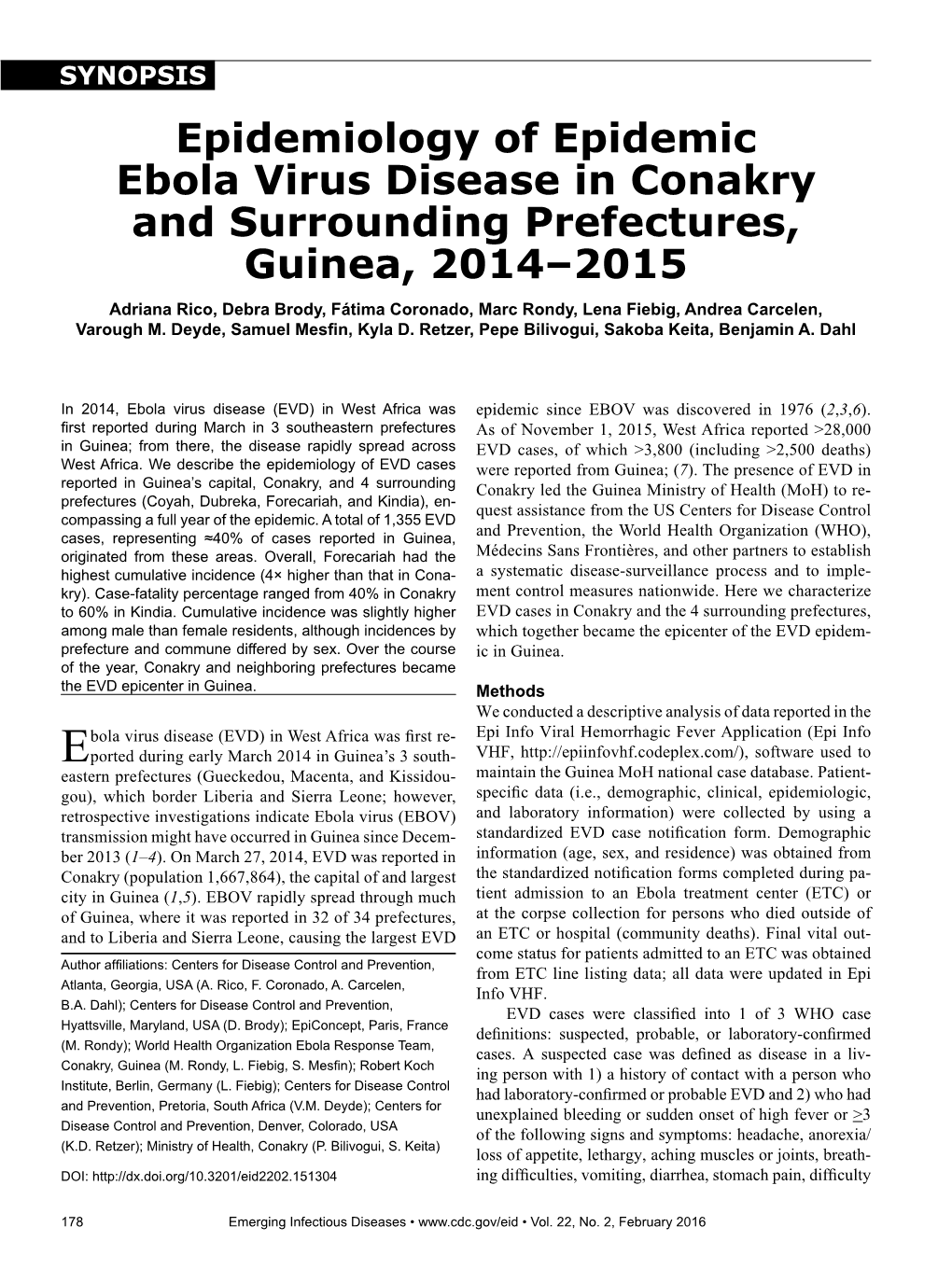 Epidemiology of Epidemic Ebola Virus Disease in Conakry And