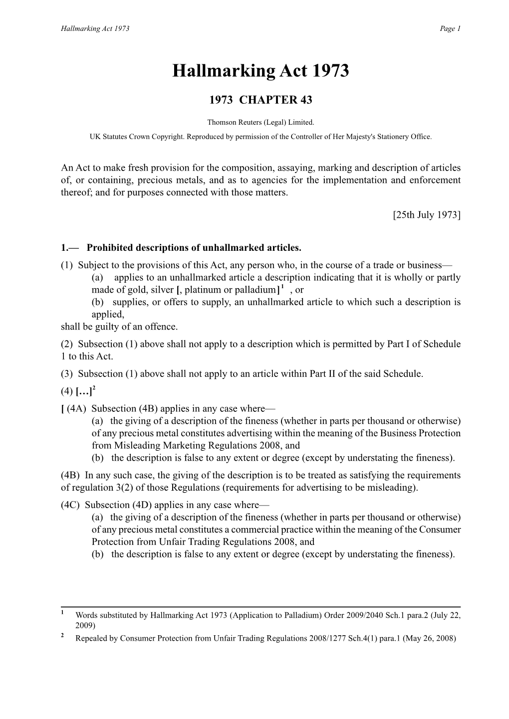 Hallmarking Act 1973 Page 1