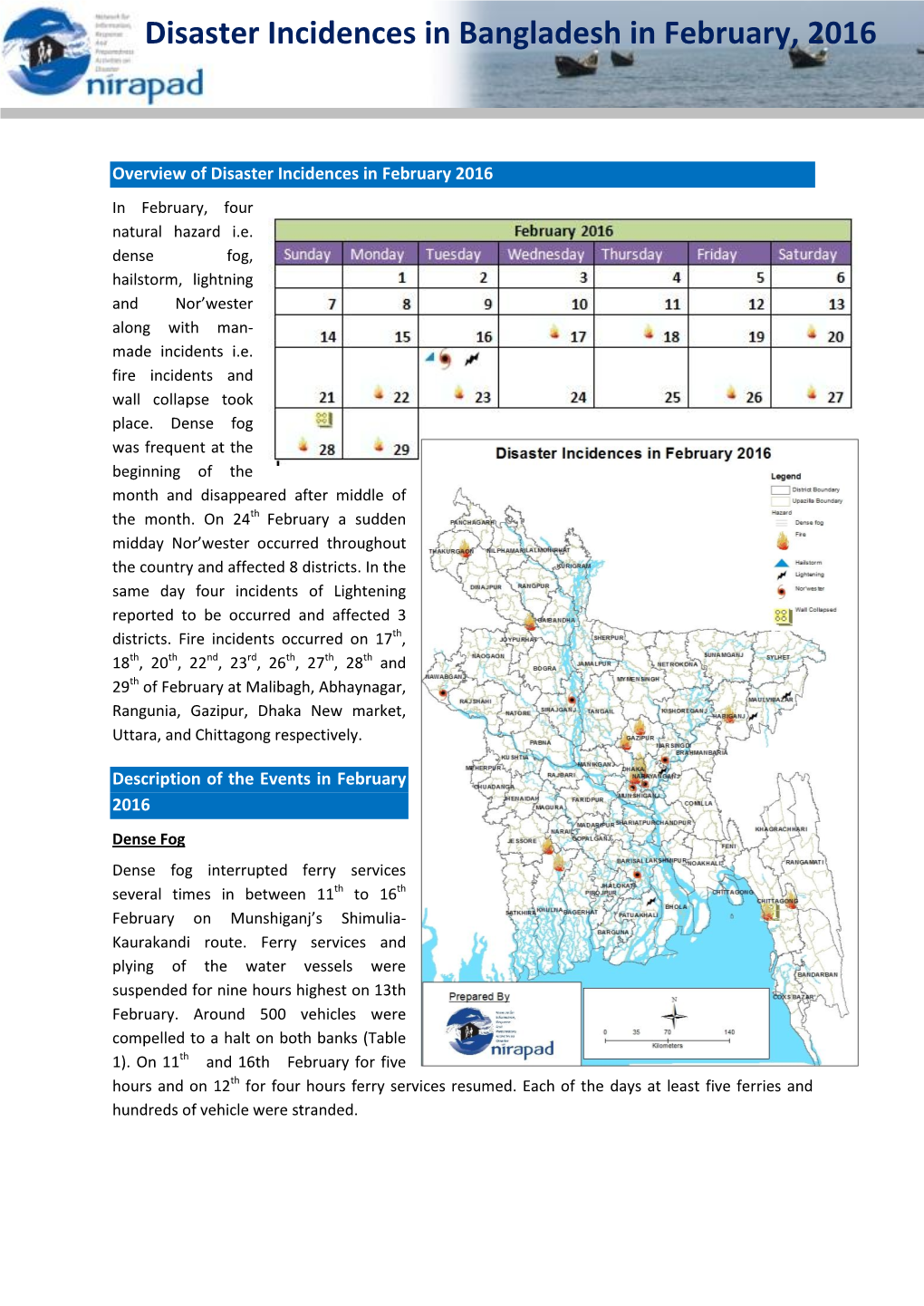 Disaster Incidences in Bangladesh in February, 2016