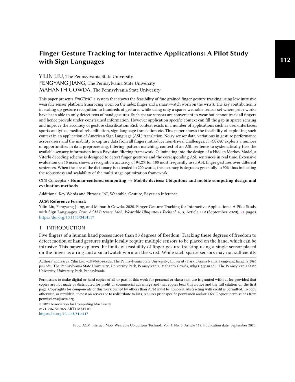 Finger Gesture Tracking for Interactive Applications: a Pilot Study with Sign Languages 112