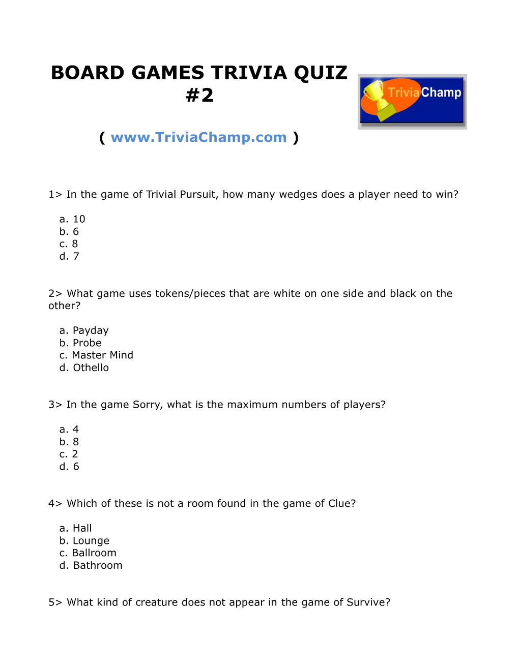 Board Games Trivia Quiz #2