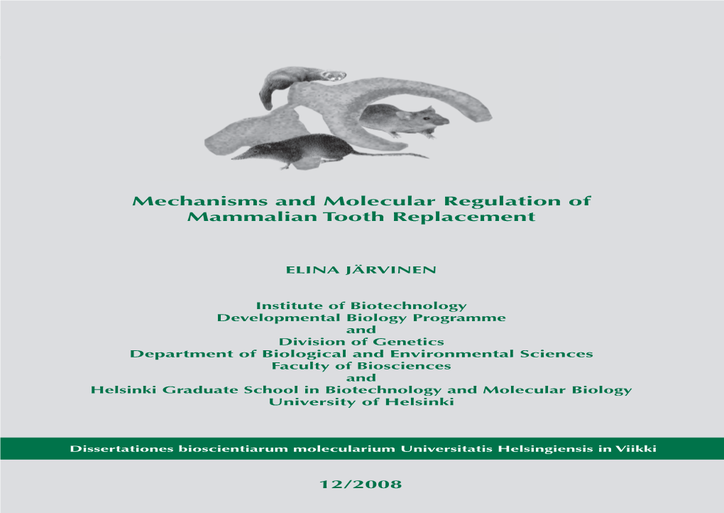 Mechanisms and Molecular Regulation of Mammalian Tooth Replacement 12/2008