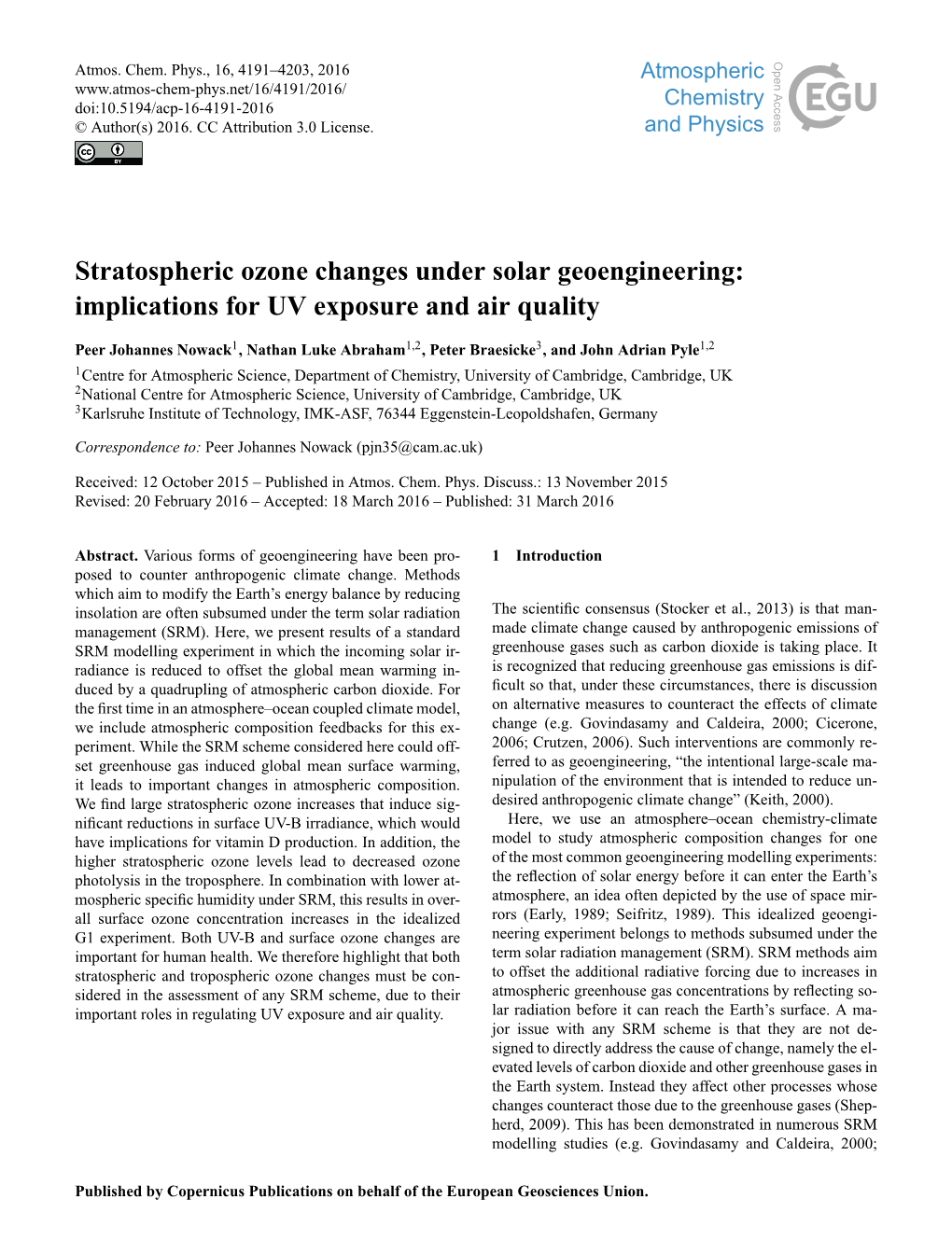 Stratospheric Ozone Changes Under Solar Geoengineering: Implications for UV Exposure and Air Quality