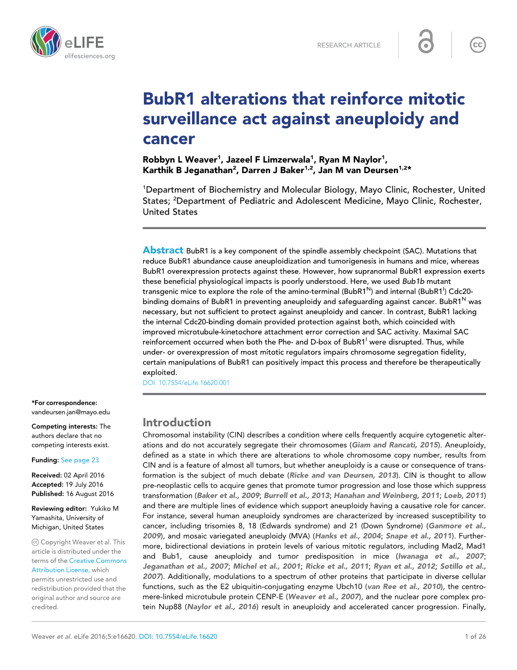 Bubr1 Alterations That Reinforce Mitotic Surveillance Act Against