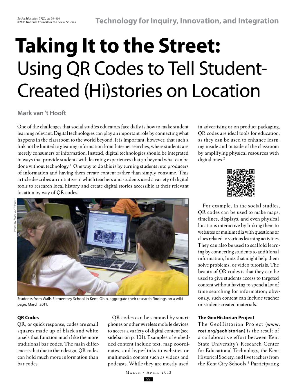 Taking It to the Street: Using QR Codes to Tell Student- Created (Hi)Stories on Location