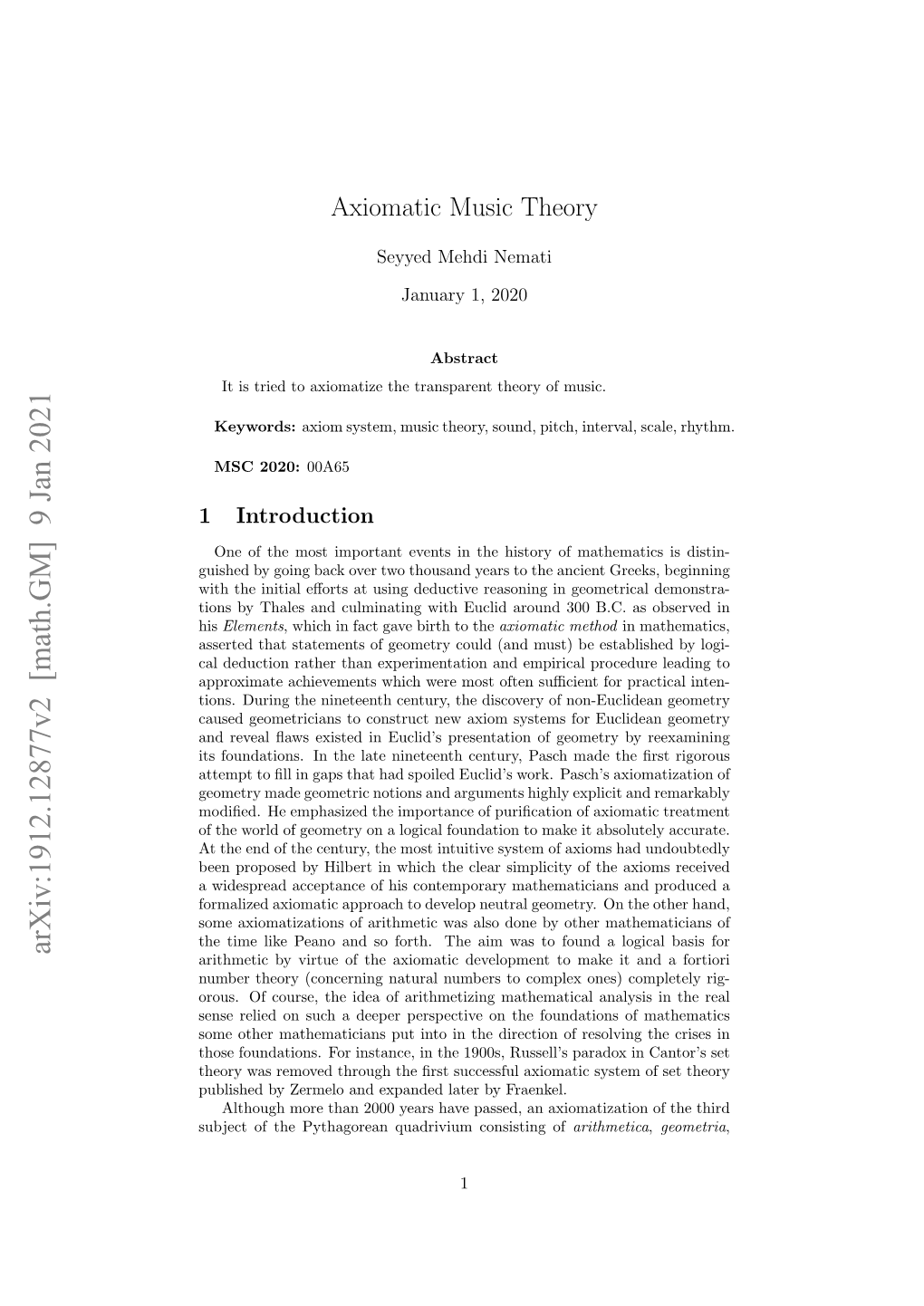 Arxiv:1912.12877V2 [Math.GM] 9 Jan 2021