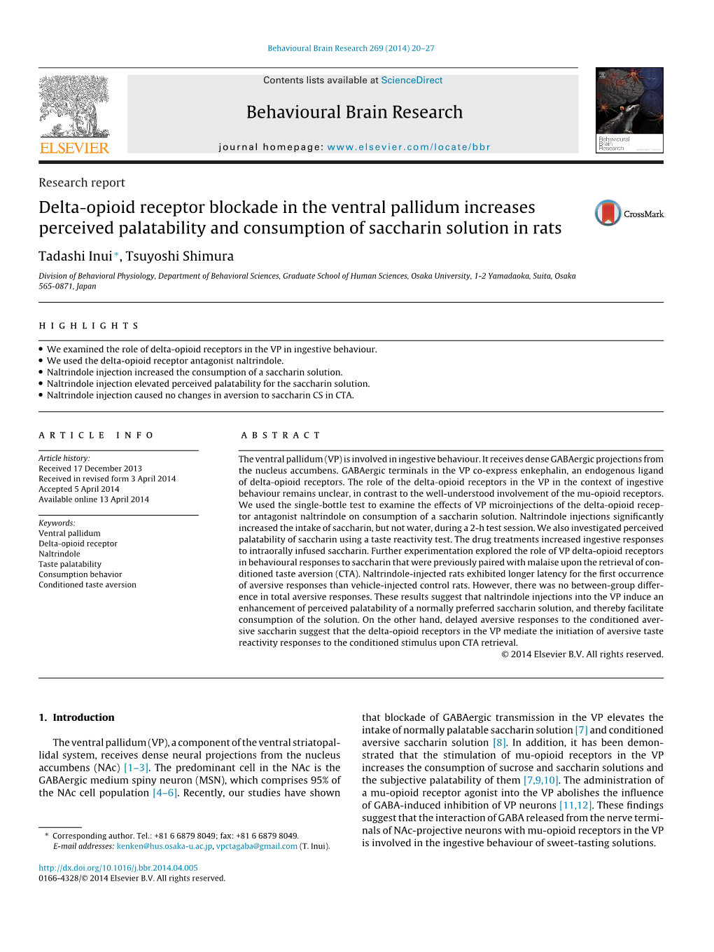 Research Reportdelta-Opioid Receptor Blockade in the Ventral Pallidum