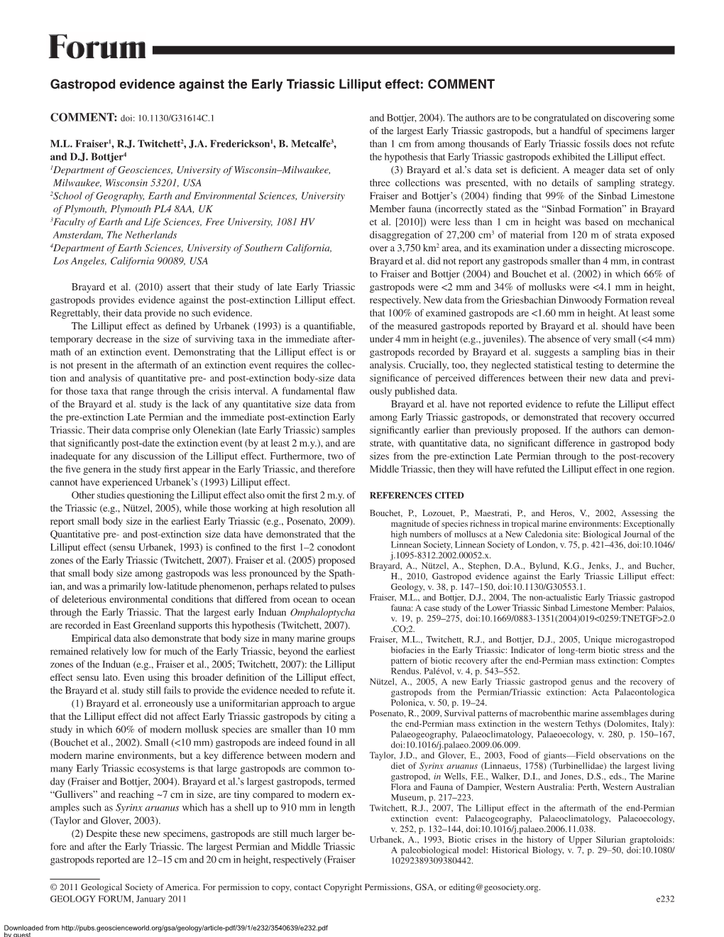 Gastropod Evidence Against the Early Triassic Lilliput Effect: COMMENT