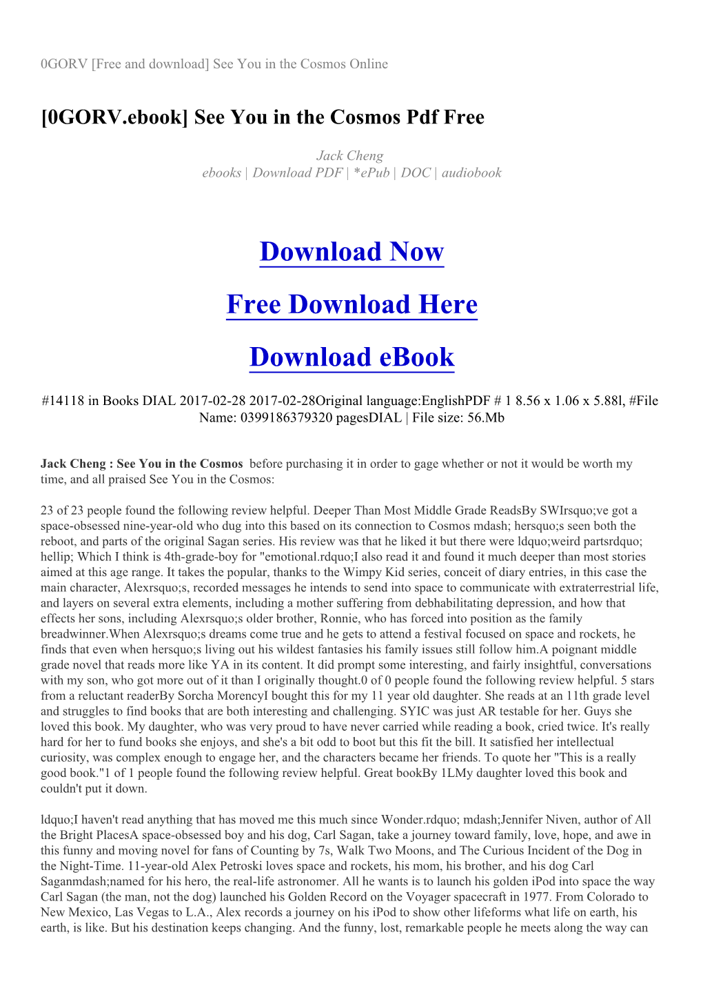 [0GORV.Ebook] See You in the Cosmos Pdf Free
