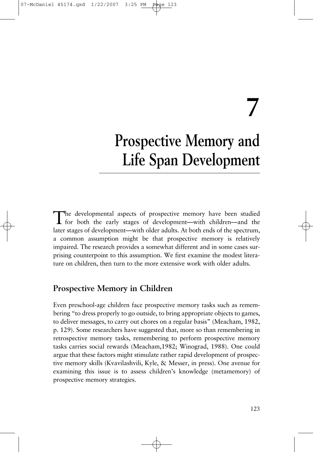 Prospective Memory and Life Span Development