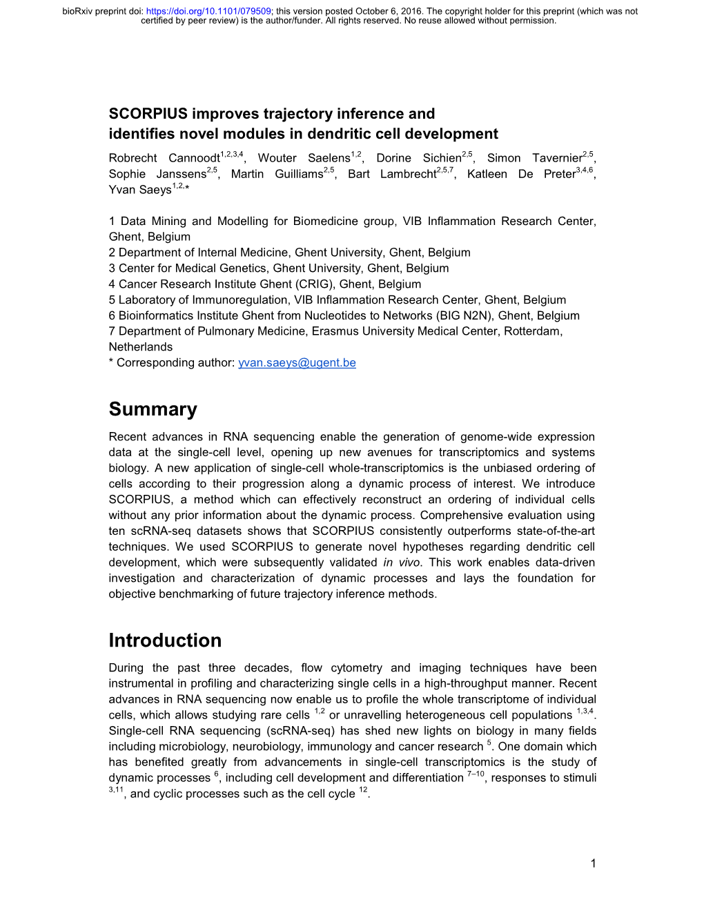 SCORPIUS Improves Trajectory Inference and Identifies Novel