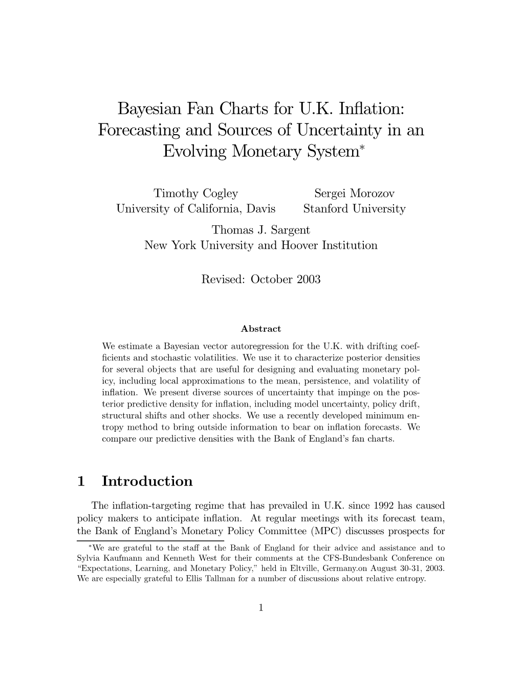 Bayesian Fan Charts for UK Inflation: Forecasting