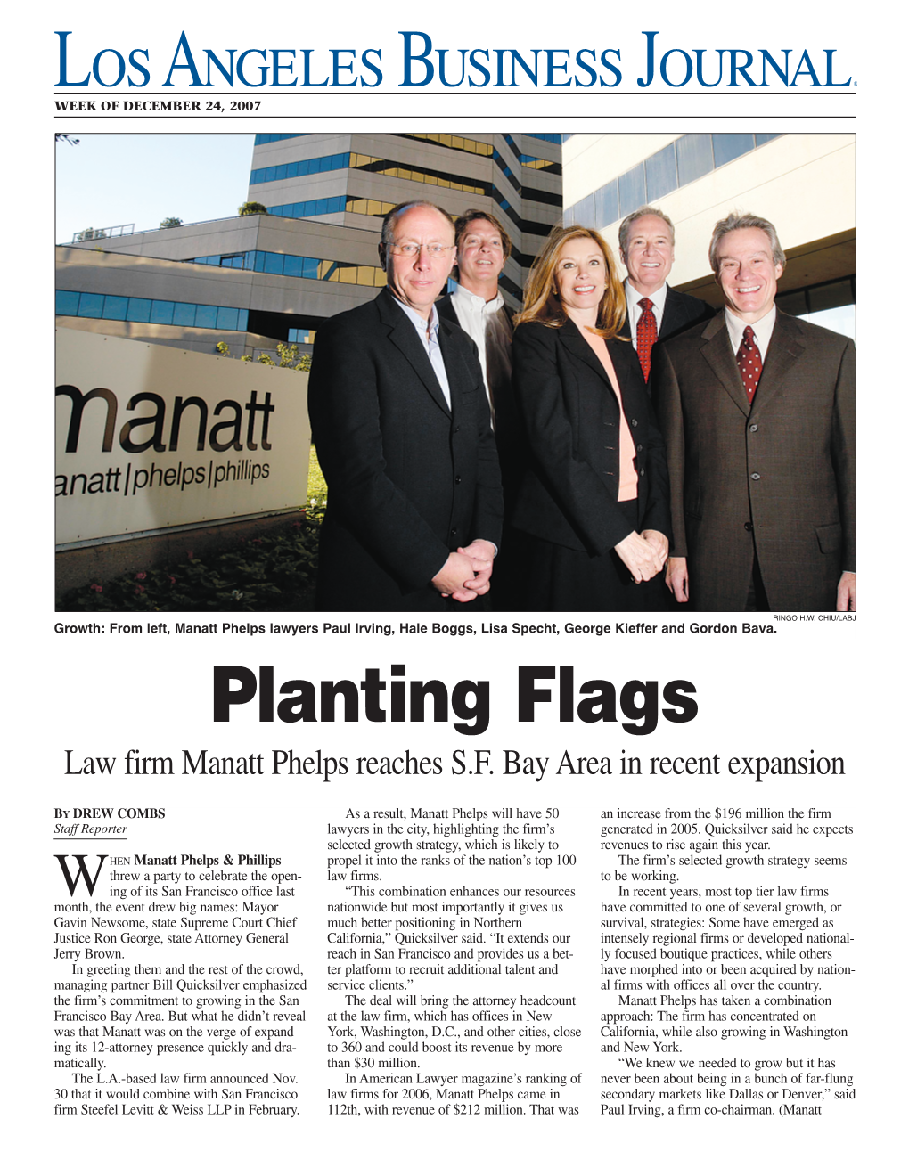 Planting Flags Law Firm Manatt Phelps Reaches S.F