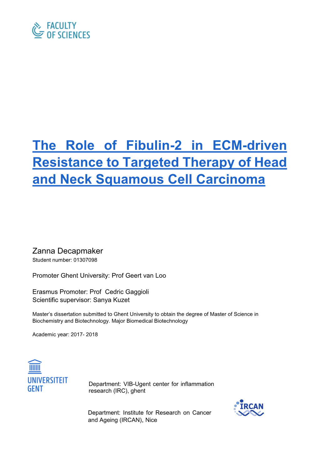 The Role of Fibulin-2 in ECM-Driven Resistance to Targeted Therapy of Head and Neck Squamous Cell Carcinoma