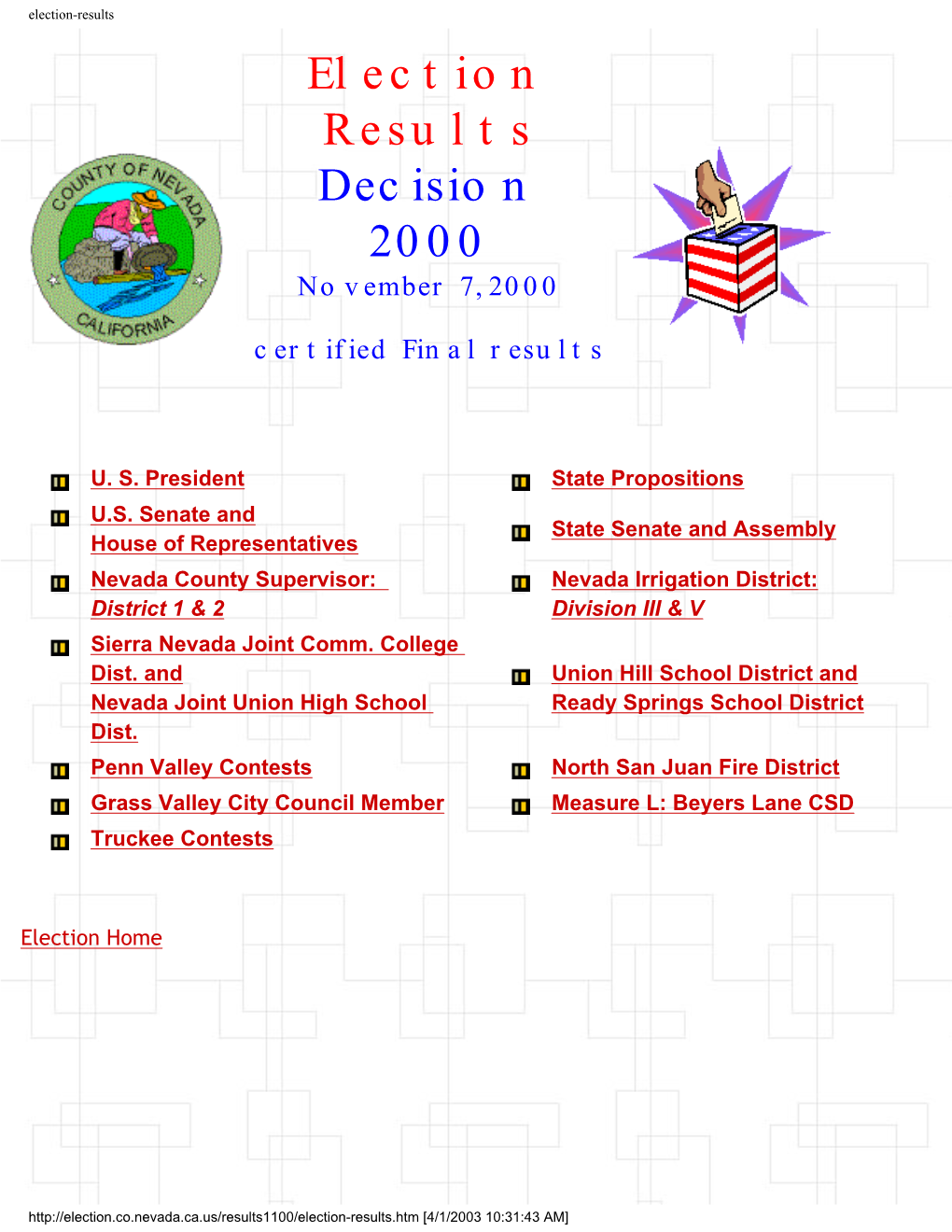 November 2000 Official Summary Results (PDF)