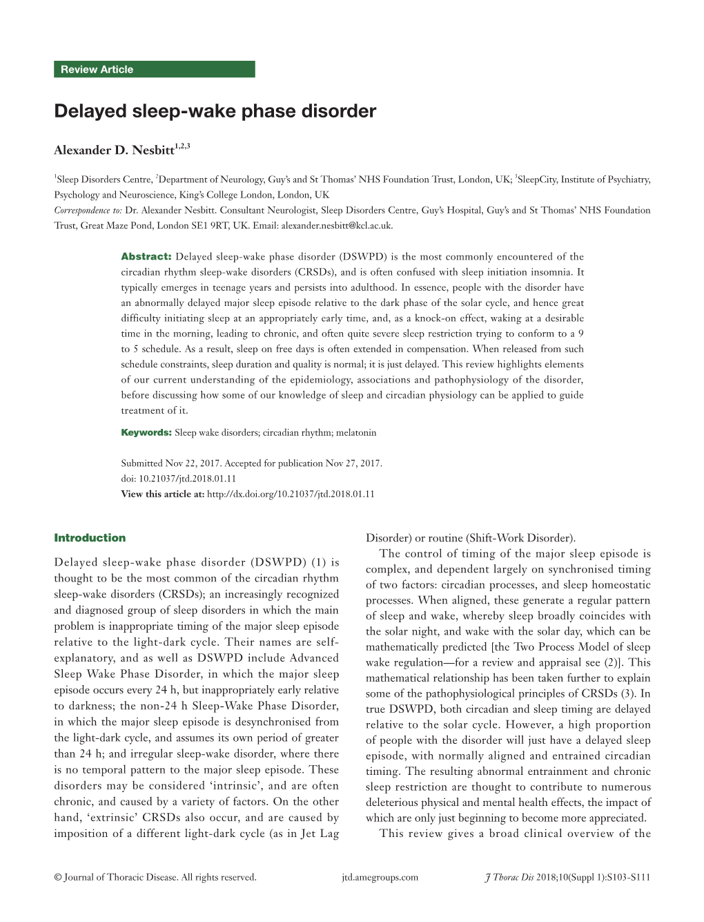 Delayed Sleep-Wake Phase Disorder