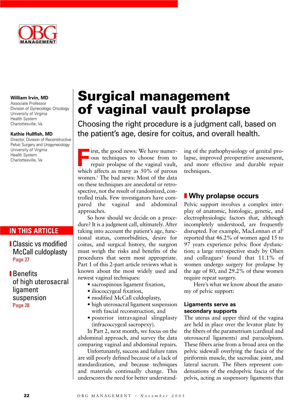 Surgical Management of Vaginal Vault Prolapse ▲