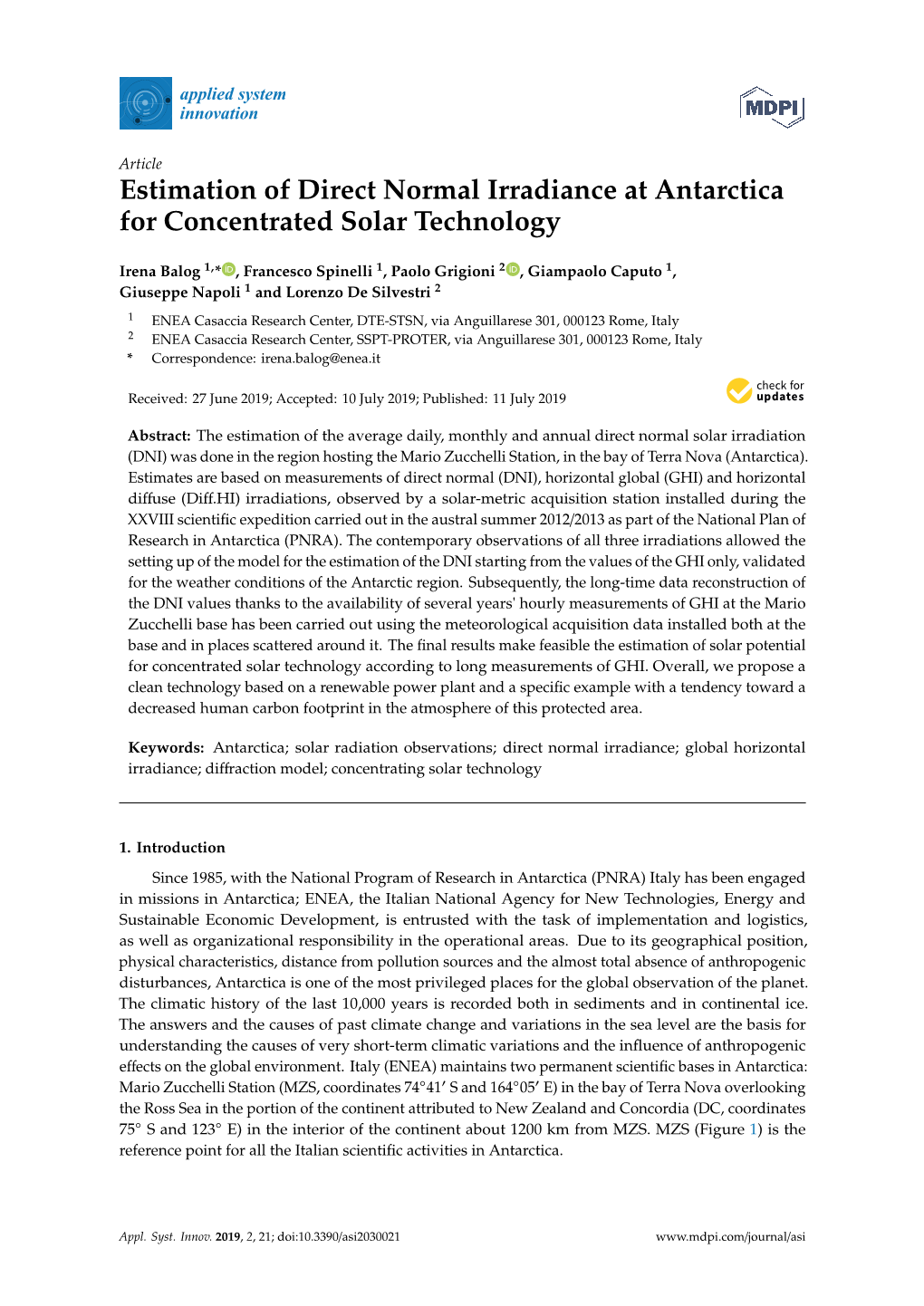 Estimation of Direct Normal Irradiance at Antarctica for Concentrated Solar Technology