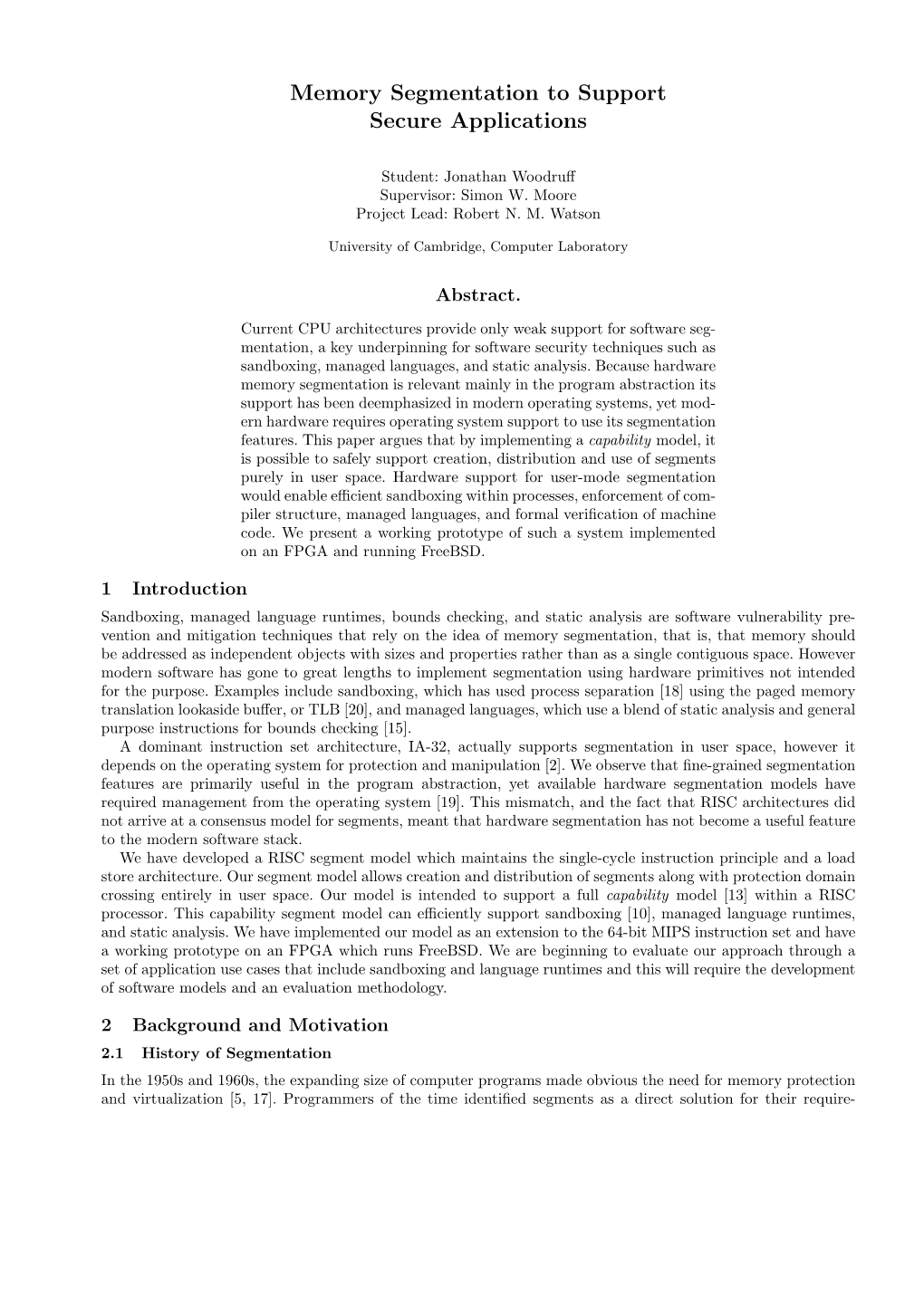 Memory Segmentation to Support Secure Applications