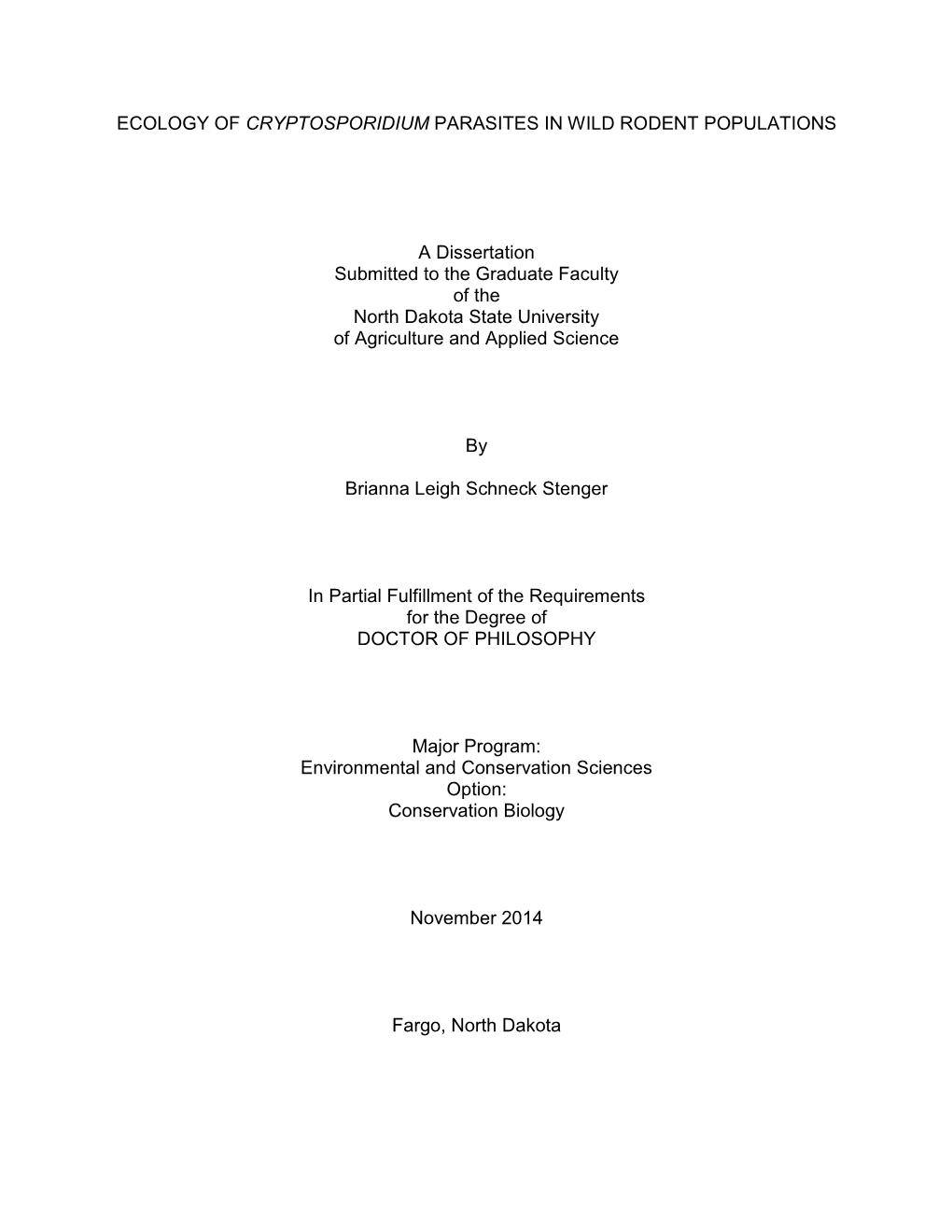 Ecology of Cryptosporidium Parasites in Wild Rodent Populations