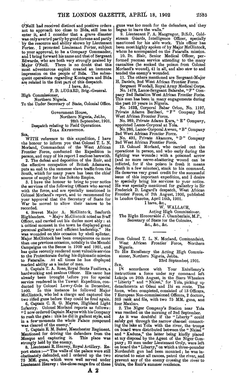 The London Gazette, Apbil 18, 1902
