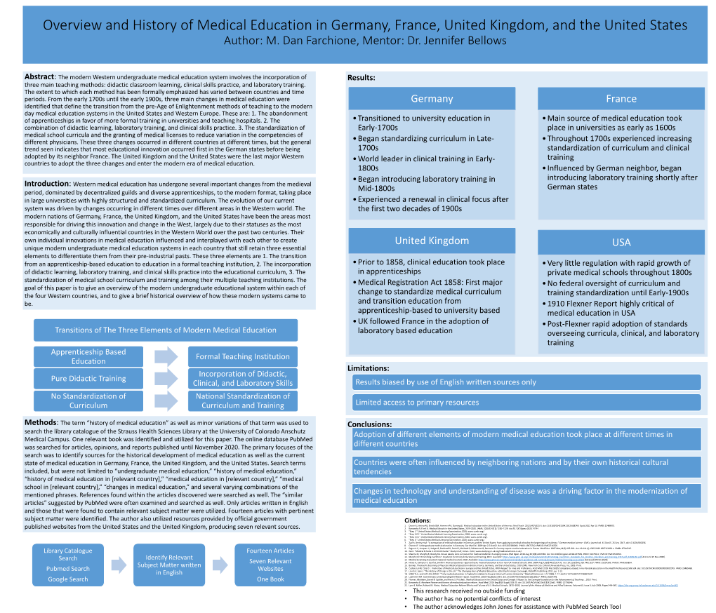 Overview and History of Medical Education in Germany, France, United Kingdom, and the United States Author: M