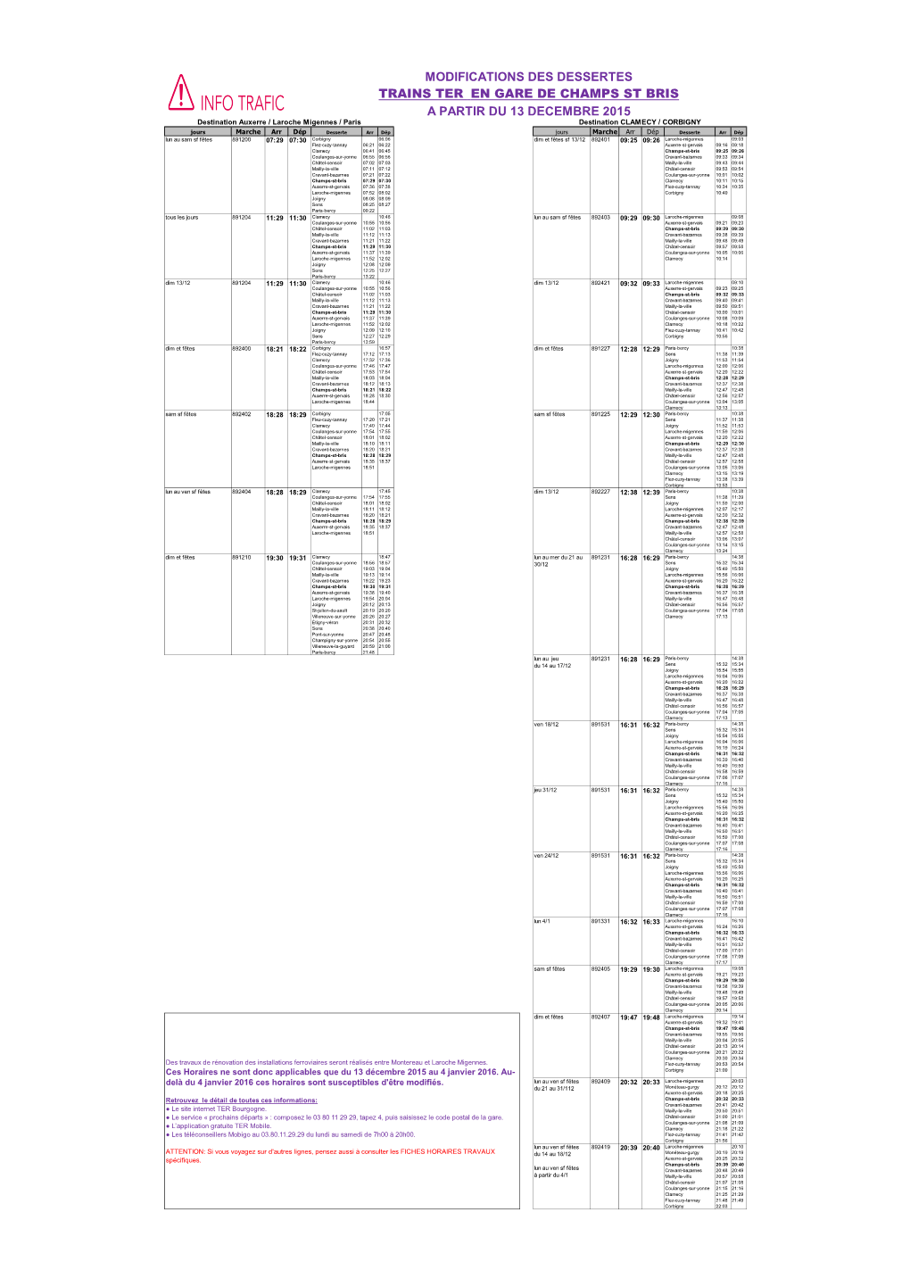 Modifications Des Dessertes Trains Ter En Gare De Champs St Bris a Partir Du 13 Decembre 2015